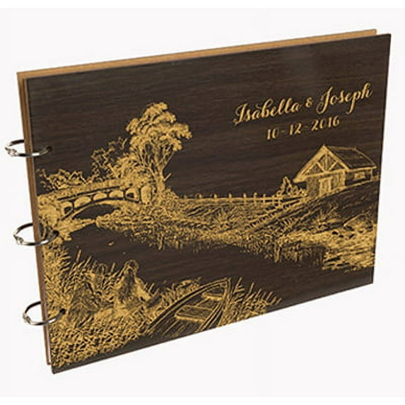 Darling Souvenir Personalized Engraved Laser Cut Wedding Guest Book Wooden Cover Sign-in Book Registry Guestbook Scrapbook-BJ