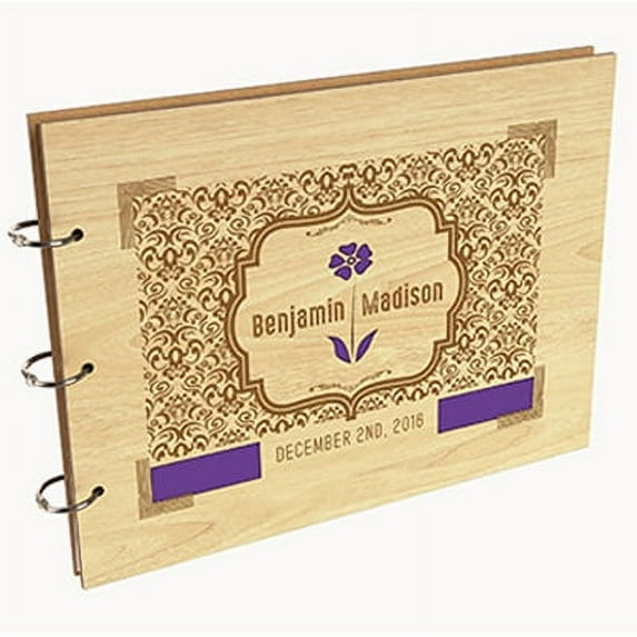 Darling Souvenir Personalized Engraved Laser Cut Wedding Guest Book Wooden Cover Sign-in Book Registry Guestbook Scrapbook-C4