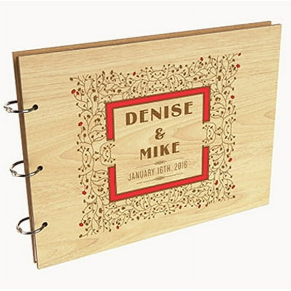 Darling Souvenir Personalized Engraved Laser Cut Wedding Guest Book Wooden Cover Sign-in Book Registry Guestbook Scrapbook-CD