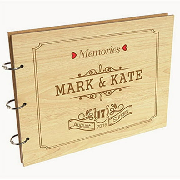 Darling Souvenir Personalized Engraved Laser Cut Wedding Guest Book Wooden Cover Sign-in Book Registry Guestbook Scrapbook-D7