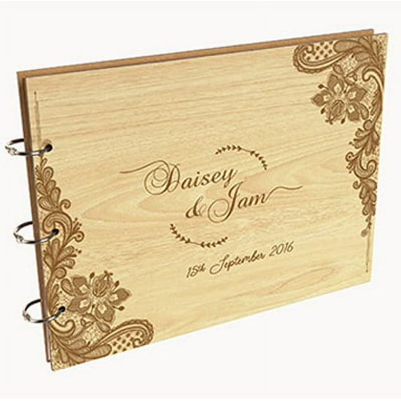 Darling Souvenir Personalized Engraved Laser Cut Wedding Guest Book Wooden Cover Sign-in Book Registry Guestbook Scrapbook-DJ