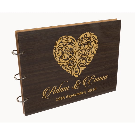 Darling Souvenir Personalized Engraved Laser Cut Wedding Guest Book Wooden Cover Sign-in Book Registry Guestbook Scrapbook-DT