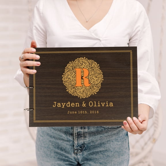 Darling Souvenir Personalized Engraved Laser Cut Wedding Guest Book Wooden Cover Sign-in Book Registry Guestbook Scrapbook-DY