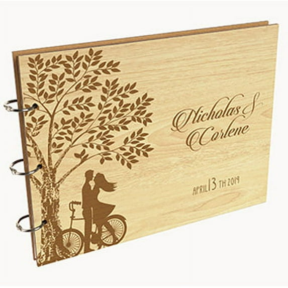 Darling Souvenir Personalized Engraved Laser Cut Wedding Guest Book Wooden Cover Sign-in Book Registry Guestbook Scrapbook-F2