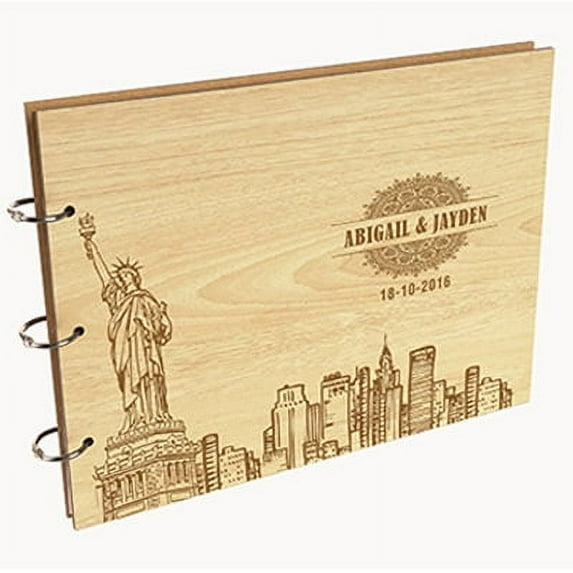 Darling Souvenir Personalized Engraved Laser Cut Wedding Guest Book Wooden Cover Sign-in Book Registry Guestbook Scrapbook-FB