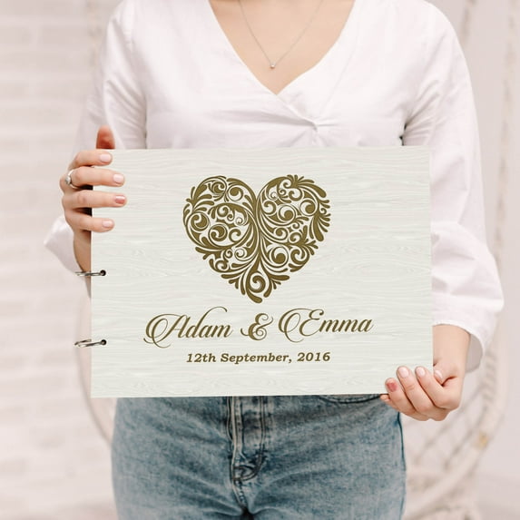 Darling Souvenir Personalized Engraved Laser Cut Wedding Guest Book Wooden Cover Sign-in Book Registry Guestbook Scrapbook-G9