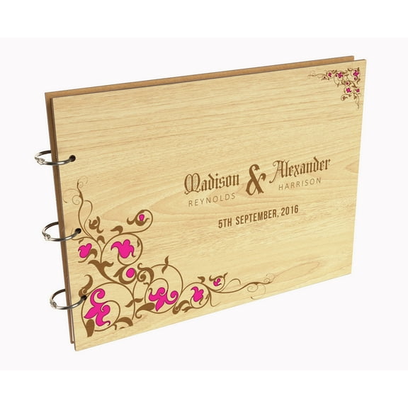 Darling Souvenir Personalized Engraved Laser Cut Wedding Guest Book Wooden Cover Sign-in Book Registry Guestbook Scrapbook-H4