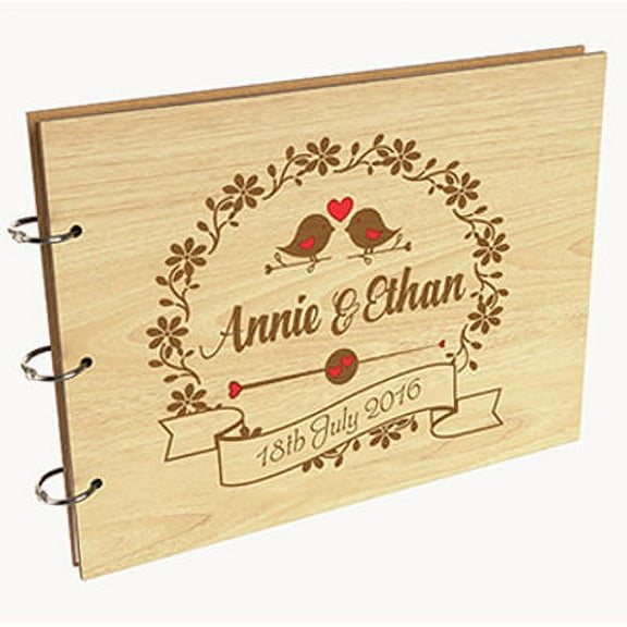 Darling Souvenir Personalized Engraved Laser Cut Wedding Guest Book Wooden Cover Sign-in Book Registry Guestbook Scrapbook-H5