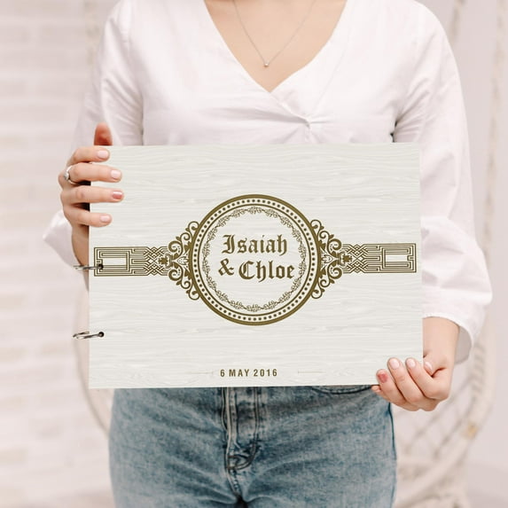 Darling Souvenir Personalized Engraved Laser Cut Wedding Guest Book Wooden Cover Sign-in Book Registry Guestbook Scrapbook-H9