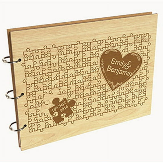 Darling Souvenir Personalized Engraved Laser Cut Wedding Guest Book Wooden Cover Sign-in Book Registry Guestbook Scrapbook-IL