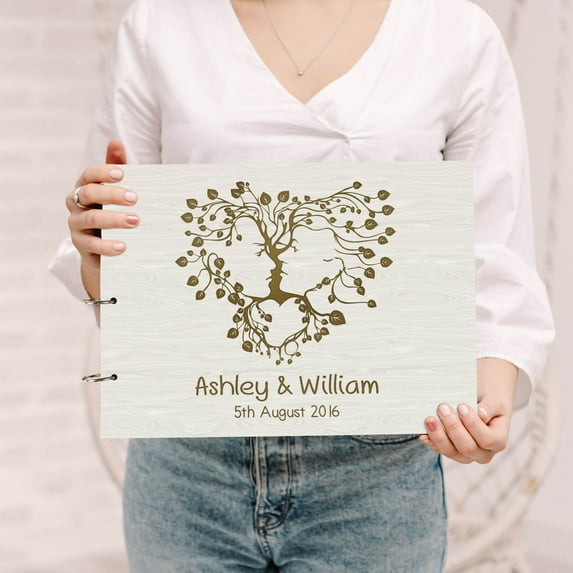 Darling Souvenir Personalized Engraved Laser Cut Wedding Guest Book Wooden Cover Sign-in Book Registry Guestbook Scrapbook-JW