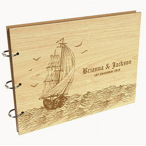 Darling Souvenir Personalized Engraved Laser Cut Wedding Guest Book Wooden Cover Sign-in Book Registry Guestbook Scrapbook-MK