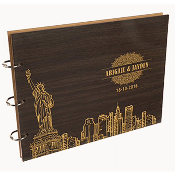 Darling Souvenir Personalized Engraved Laser Cut Wedding Guest Book Wooden Cover Sign-in Book Registry Guestbook Scrapbook-PF