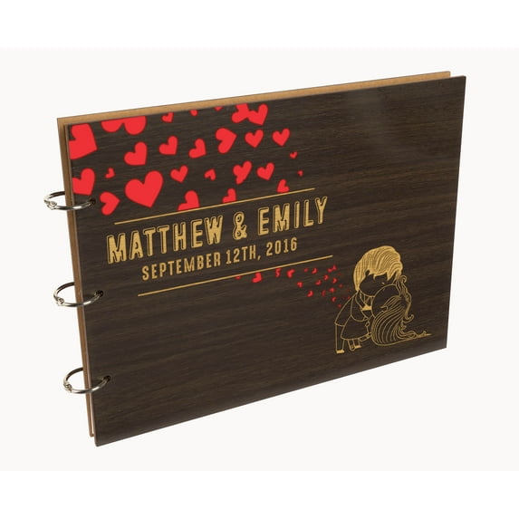 Darling Souvenir Personalized Engraved Laser Cut Wedding Guest Book Wooden Cover Sign-in Book Registry Guestbook Scrapbook-T9