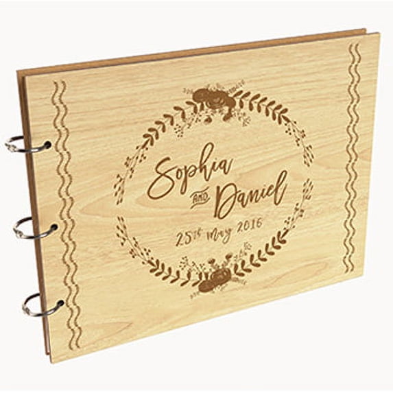 Darling Souvenir Personalized Engraved Laser Cut Wedding Guest Book Wooden Cover Sign-in Book Registry Guestbook Scrapbook-TZ