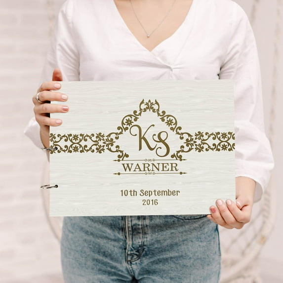 Darling Souvenir Personalized Engraved Laser Cut Wedding Guest Book Wooden Cover Sign-in Book Registry Guestbook Scrapbook-W1