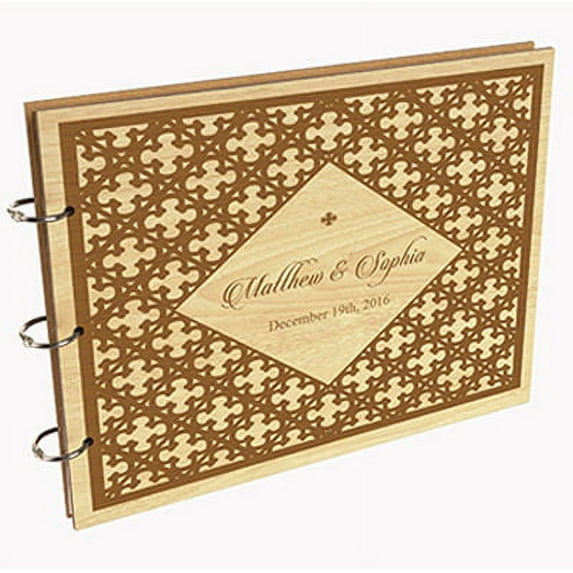 Darling Souvenir Personalized Engraved Laser Cut Wedding Guest Book Wooden Cover Sign-in Book Registry Guestbook Scrapbook-XA