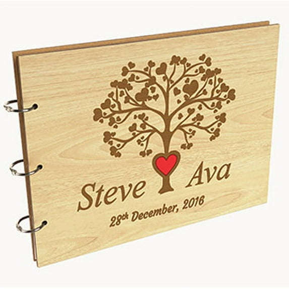 Darling Souvenir Personalized Engraved Laser Cut Wedding Guest Book Wooden Cover Sign-in Book Registry Guestbook Scrapbook-Y6