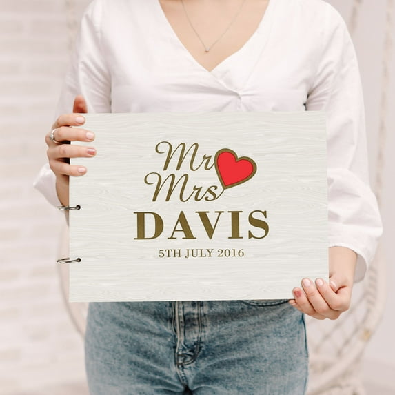 Darling Souvenir Personalized Engraved Laser Cut Wedding Guest Book Wooden Cover Sign-in Book Registry Guestbook Scrapbook-Y8