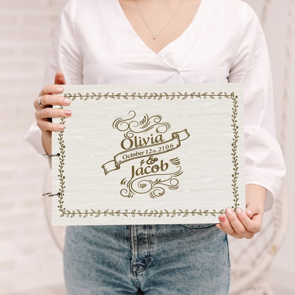 Darling Souvenir Personalized Engraved Laser Cut Wedding Guest Book Wooden Cover Sign-in Book Registry Guestbook Scrapbook-ZL