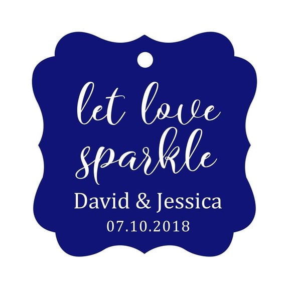 Darling Souvenir Personalized Fancy Frame Paper Tags Wedding Sparklers Let Love Sparkle Custom Hang Tags-Blue-100 Tags