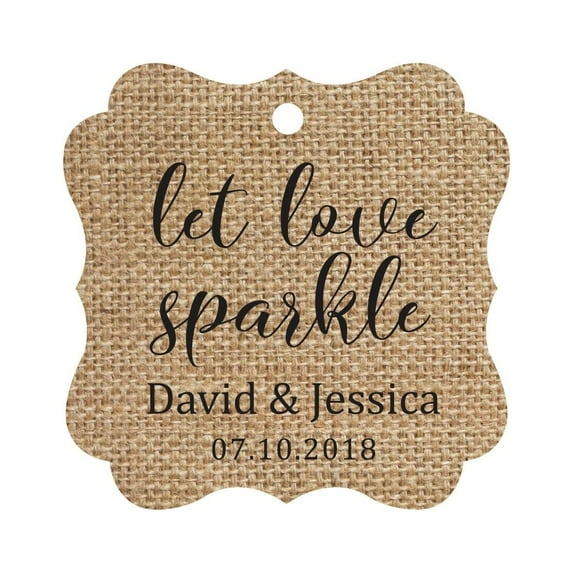Darling Souvenir Personalized Fancy Frame Paper Tags Wedding Sparklers Let Love Sparkle Custom Hang Tags-Burlap-50 Tags