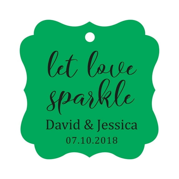 Darling Souvenir Personalized Fancy Frame Paper Tags Wedding Sparklers Let Love Sparkle Custom Hang Tags-Green-50 Tags