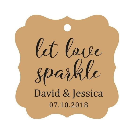 Darling Souvenir Personalized Fancy Frame Paper Tags Wedding Sparklers Let Love Sparkle Custom Hang Tags-Kraft-100 Tags