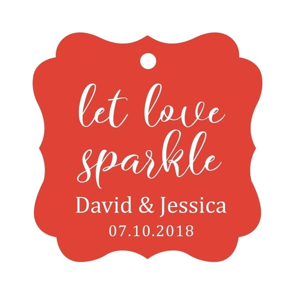 Darling Souvenir Personalized Fancy Frame Paper Tags Wedding Sparklers Let Love Sparkle Custom Hang Tags-Red-50 Tags