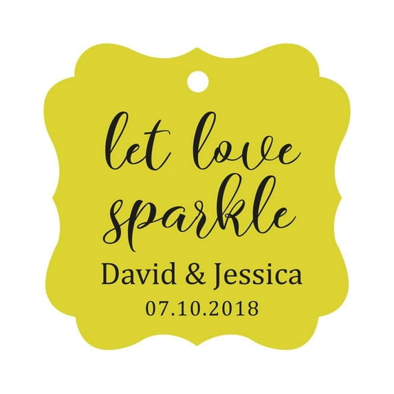Darling Souvenir Personalized Fancy Frame Paper Tags Wedding Sparklers Let Love Sparkle Custom Hang Tags-Yellow-50 Tags