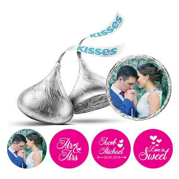 Darling Souvenir Personalized Love Is Sweet Wedding Photo Stickers Candy Labels DIY-Fuchsia Pink