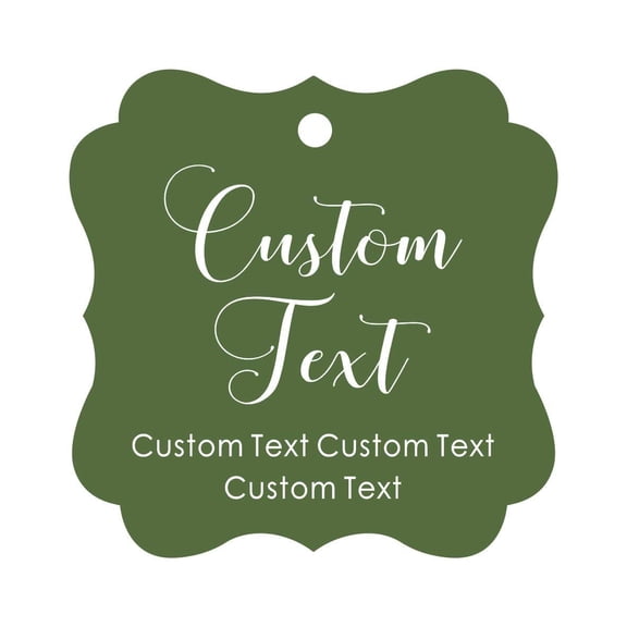 Darling Souvenir Personalized Paper Hang Tags Custom Text Wedding Party Gift Favor Tags -Olive Green-50 Tags