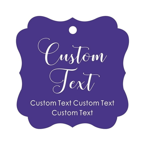 Darling Souvenir Personalized Paper Hang Tags Custom Text Wedding Party Gift Favor Tags -Purple Violet-50 Tags