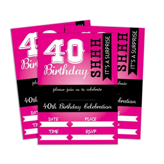 Darling Souvenir Pink Birthday Invitation Card Printable Fill or Write In Blank Invites Party Supplies Pack Of 28 5 x 7 Inches