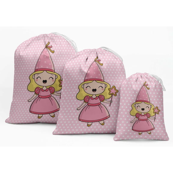 Darling Souvenir Pink Star & Fairy Birthday Party Supplies Drawstring Pouches Favor Bags 15 Pieces