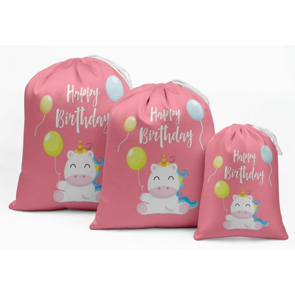 Darling Souvenir Pink Unicorn Birthday Party Supplies Drawstring Pouches Favor Bags 15 Pieces