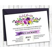 Darling Souvenir Purple Floral Custom Printed Bridal Shower Invitations, Set of 10 Personalized Invites With Envelopes 5 x 7