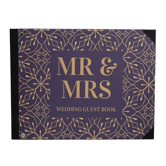 Darling Souvenir Purple Leaves Printed Wedding Guest Book Hardbound Cover Sign In Book Registry Scrapbook-9 x 12 Inches