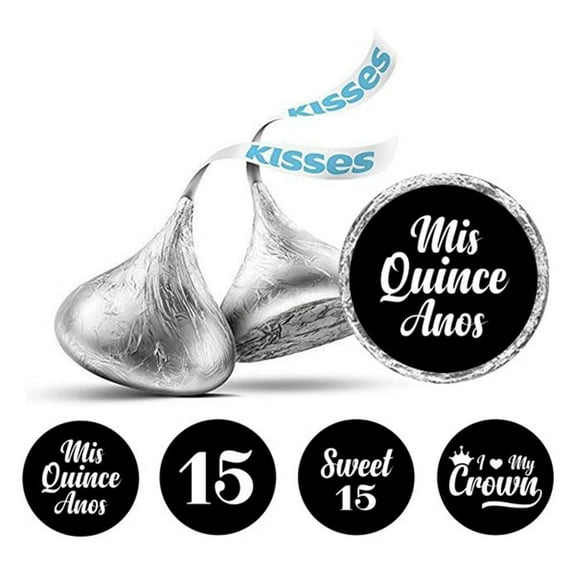 Darling Souvenir Quinceanera 15 Birthday Stickers for chocolate Candy Labels 190 Pcs-Black & White
