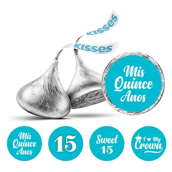 Darling Souvenir Quinceanera 15 Birthday Stickers for chocolate Candy Labels 190 Pcs-Turquoise Blue