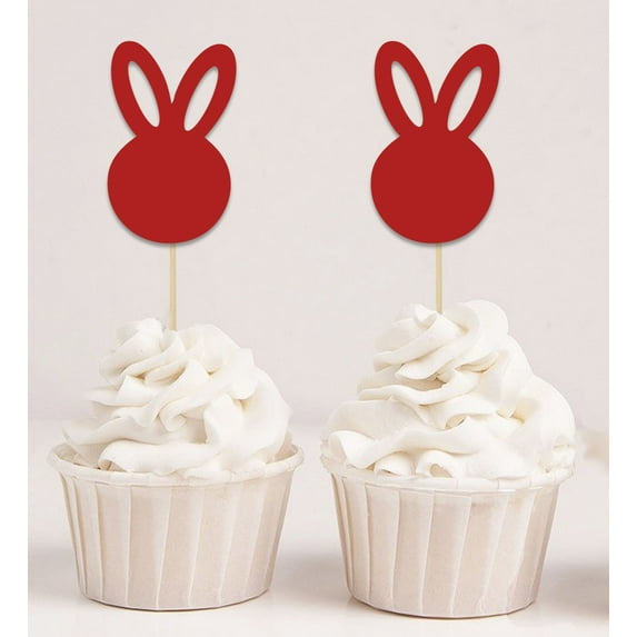 Darling Souvenir, Red Easter Bunny Rabbit Cupcake Toppers Dessert Decoration Cupcake Toppers - Pack Of 20
