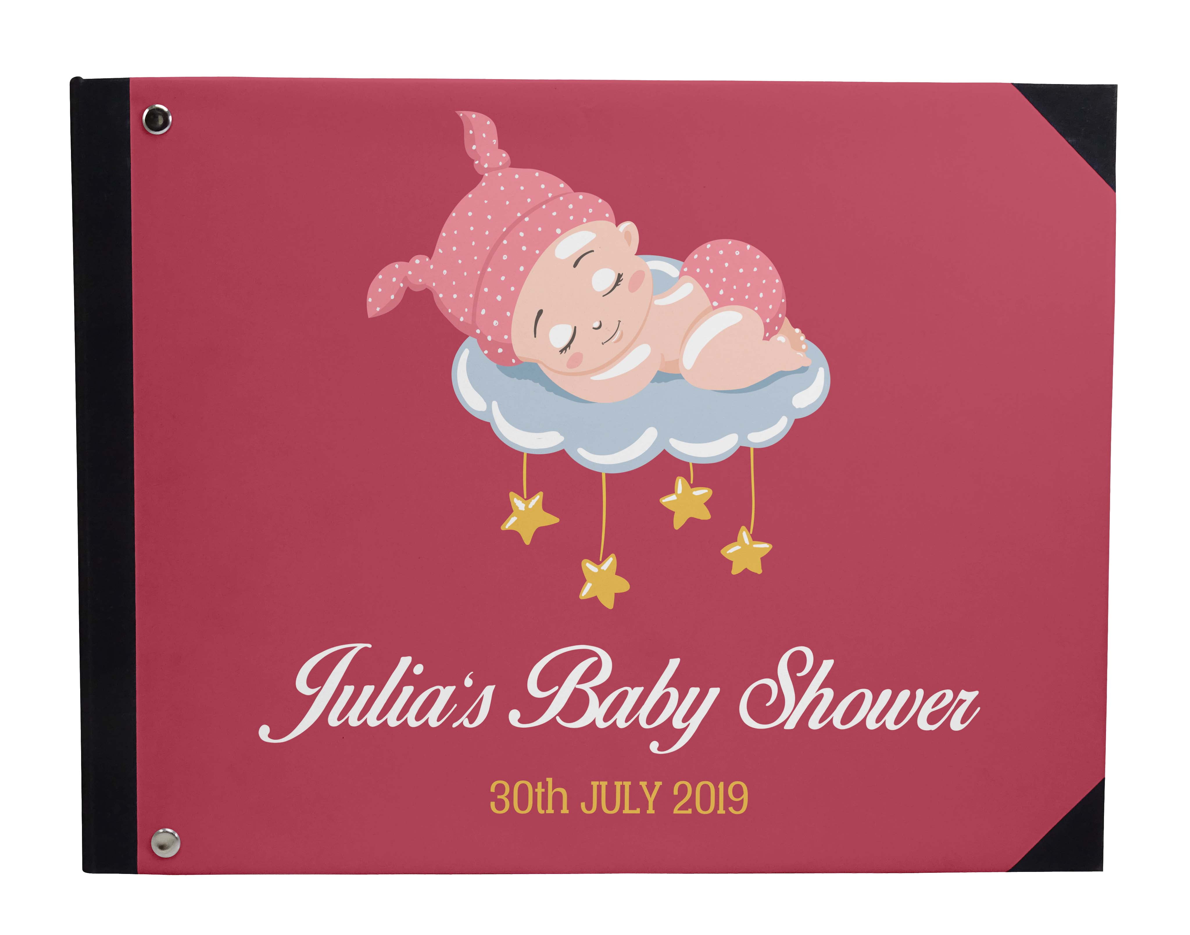 Darling Souvenir Red Sleeping Baby & Cloud Printed Hardbound Cover Personalized&nbsp;Guestbook&nbsp;For Baby Shower&nbsp;Guest&nbsp;Sign In&nbsp;Book&nbsp;Registry-9 x 12 Inches