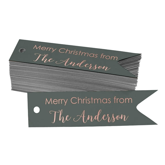 Darling Souvenir Rose Gold Foil Personalized Paper Hang Tags Merry Christmas Family Name Tag Party Favor Tags 100 Pieces