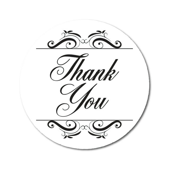 Darling Souvenir Round 1.6 Inches Swirl Border Thank You White Stickers Non Customized Gift-45 Pcs