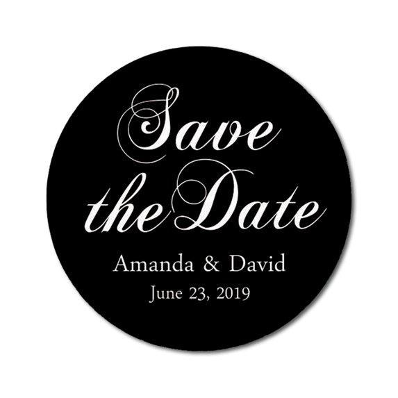 Darling Souvenir Round 45 Pcs Calligraphy Save The Date Stickers Personalized Bride Groom Names And Date Envelope Seals - Black