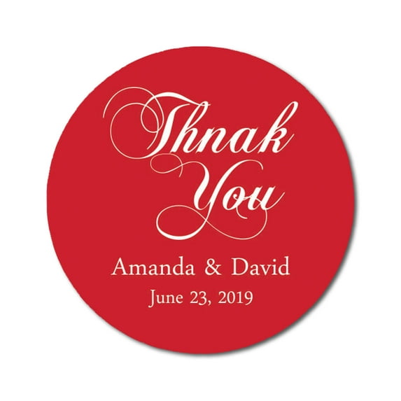 Darling Souvenir Round 45 Pcs Calligraphy Thank You Stickers Personalized Bride Groom Names And Date Envelope Seals-Red