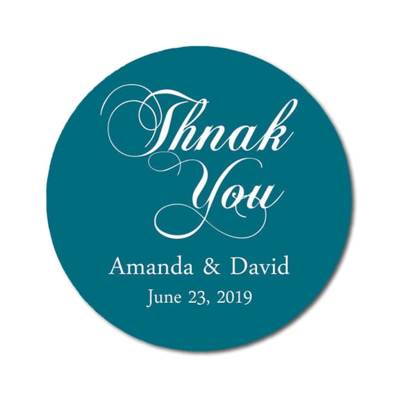 Darling Souvenir Round 45 Pcs Calligraphy Thank You Stickers Personalized Bride Groom Names And Date Envelope Seals-Teal Blue