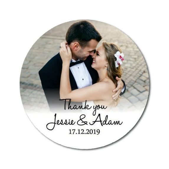 Darling Souvenir Round 45 Pcs Custom Photo Labels Thank You Stickers Wedding Personalized Bride Groom Names And Date Envelope Seals