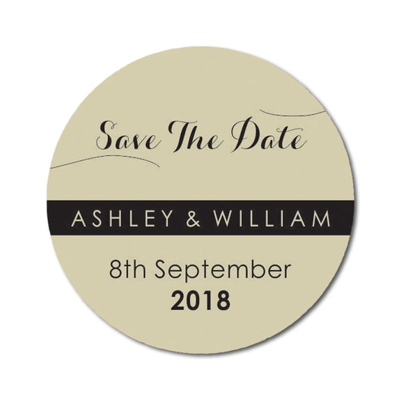 Darling Souvenir Round 45 Pcs Custom Save The Date Stickers Personalized Wedding Bride Groom Names And Date Envelope Seals - Beige