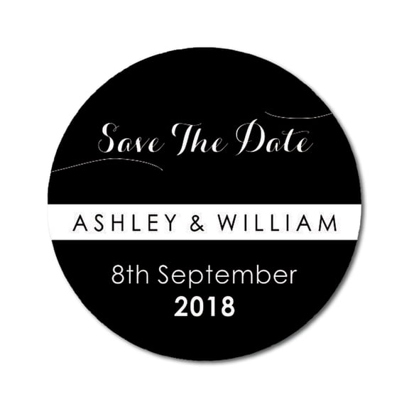 Darling Souvenir Round 45 Pcs Custom Save The Date Stickers Personalized Wedding Bride Groom Names And Date Envelope Seals - Black